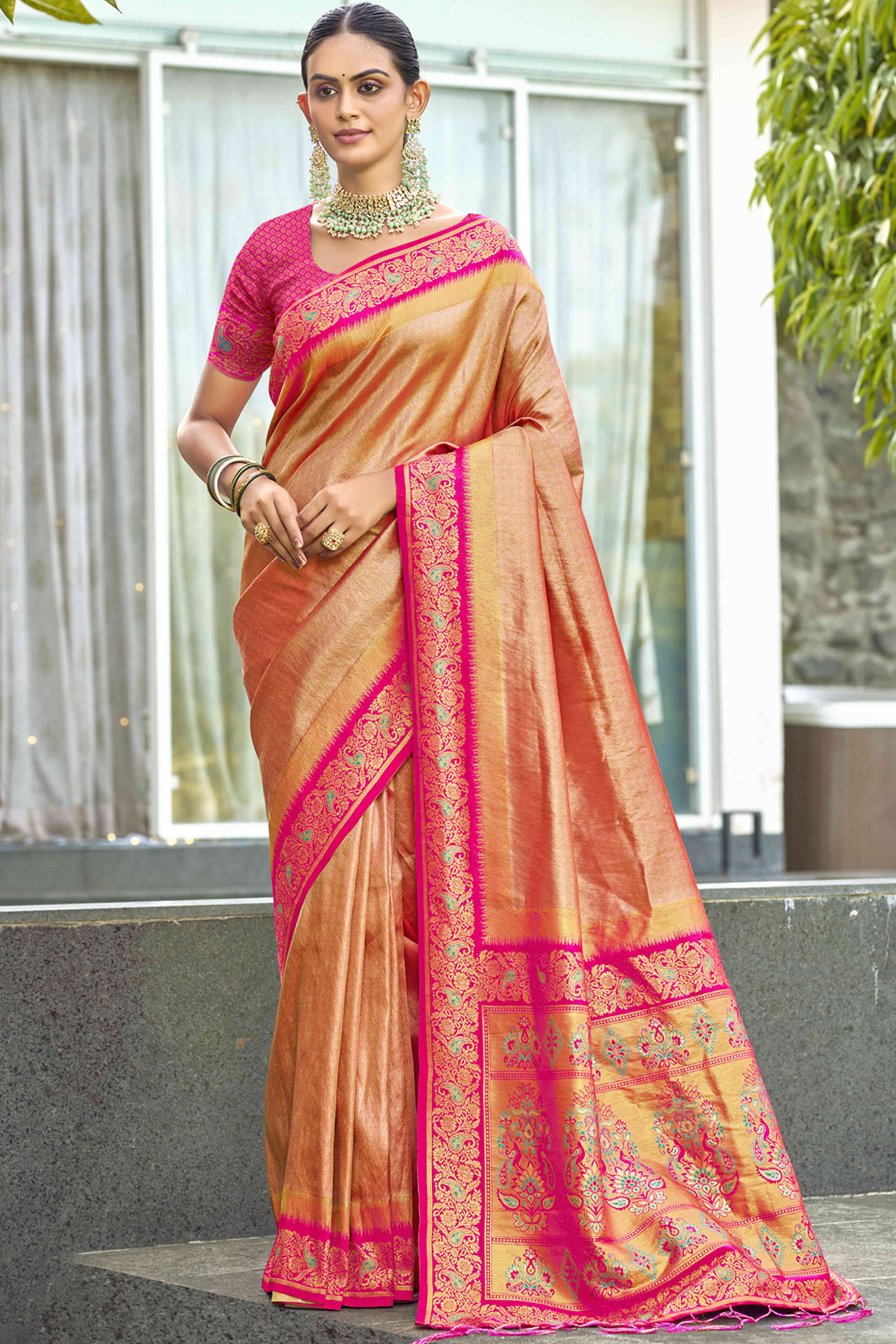 Orange Zari Weaving Organza Saree