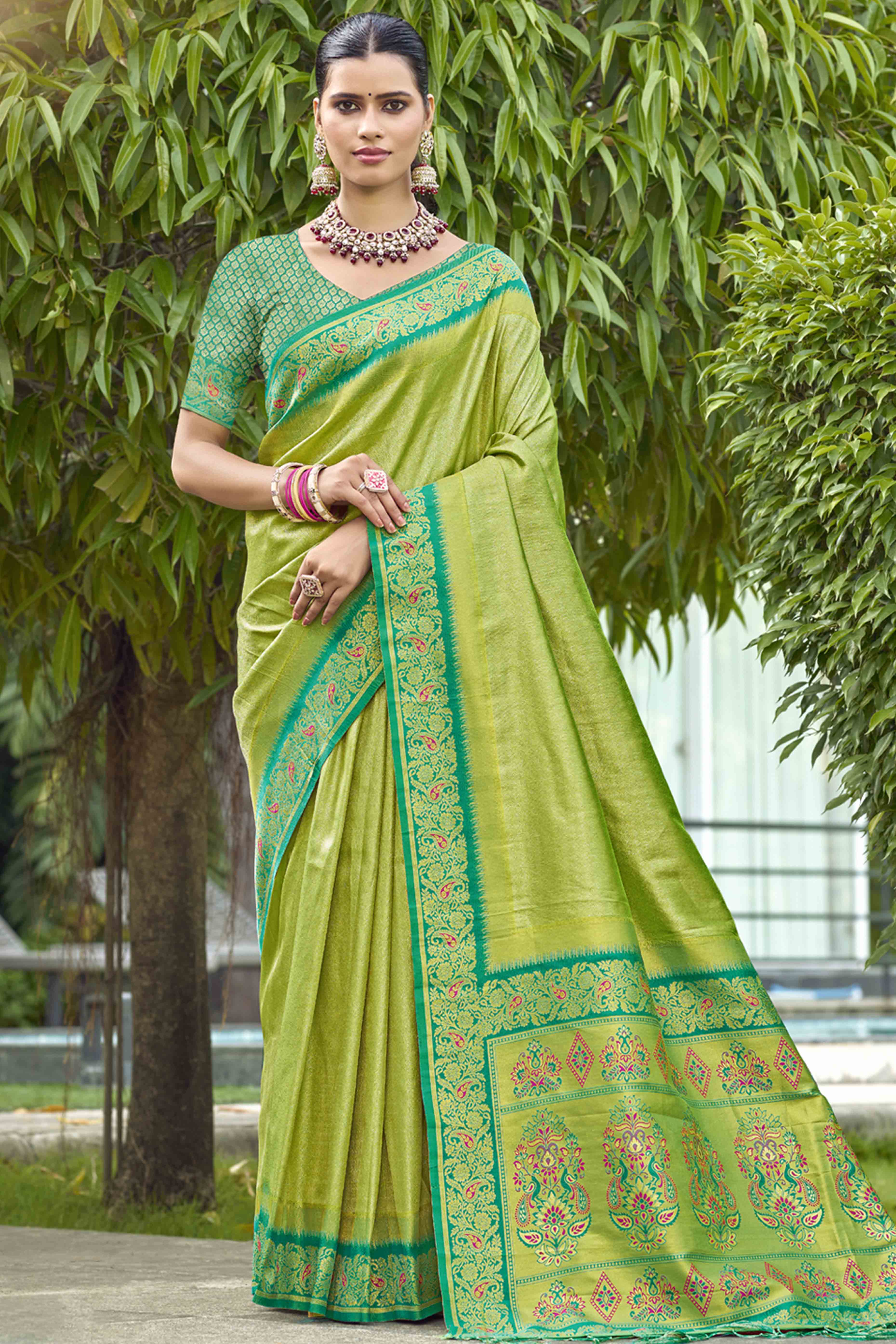 Green Zari Weaving Organza Saree