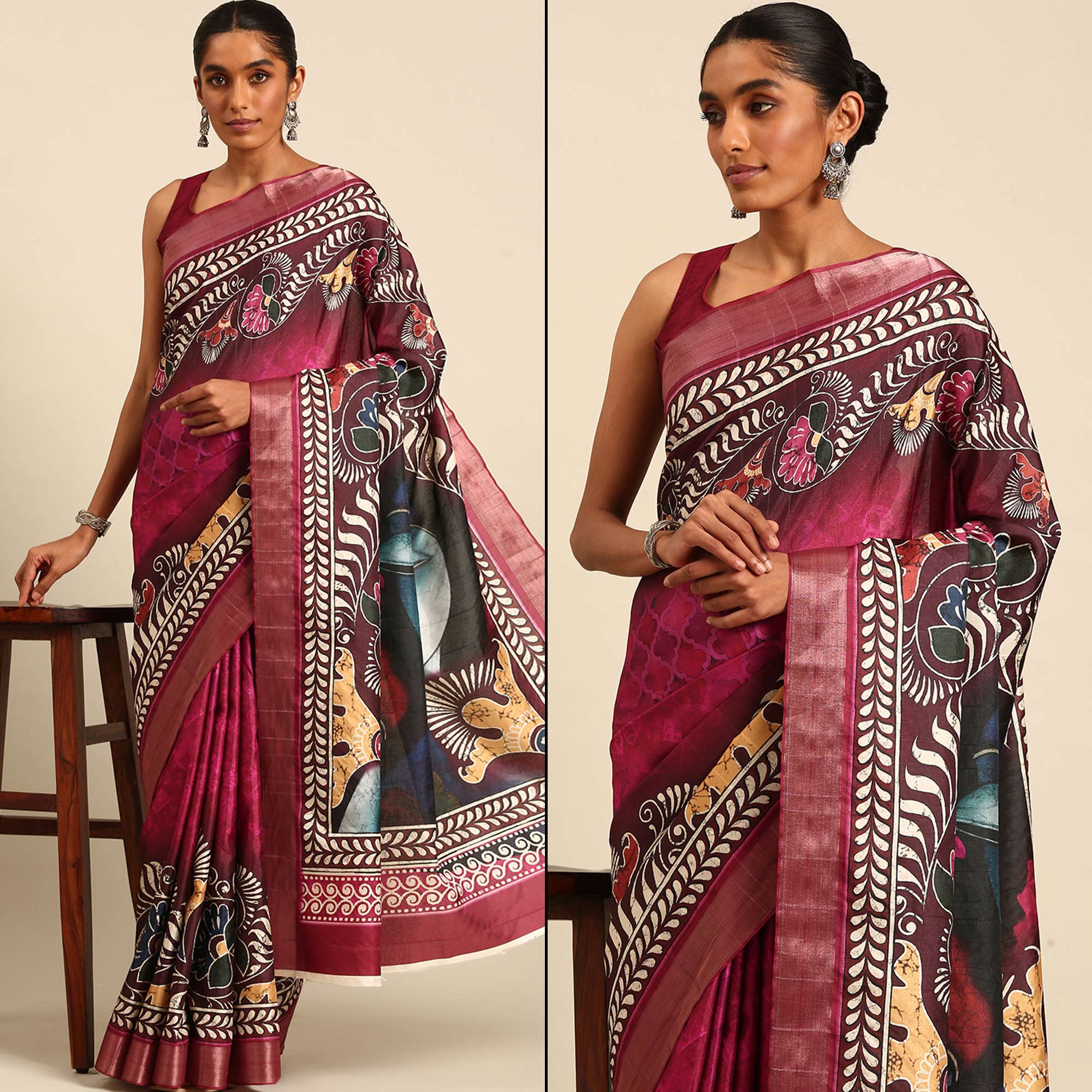 Pink Digital Printed Cotton Blend Saree With Woven Border