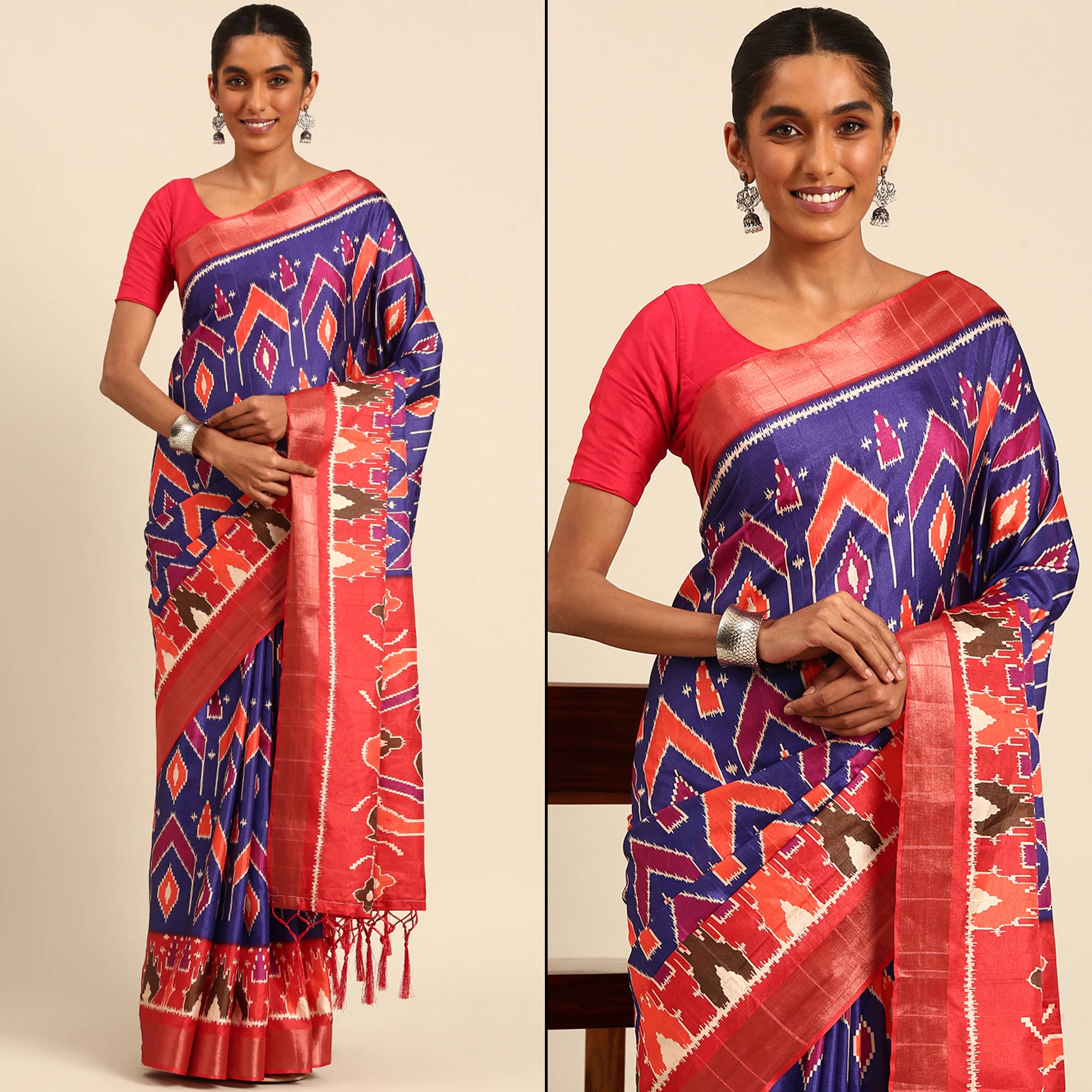 Blue Digital Printed Cotton Blend Saree With Woven Border