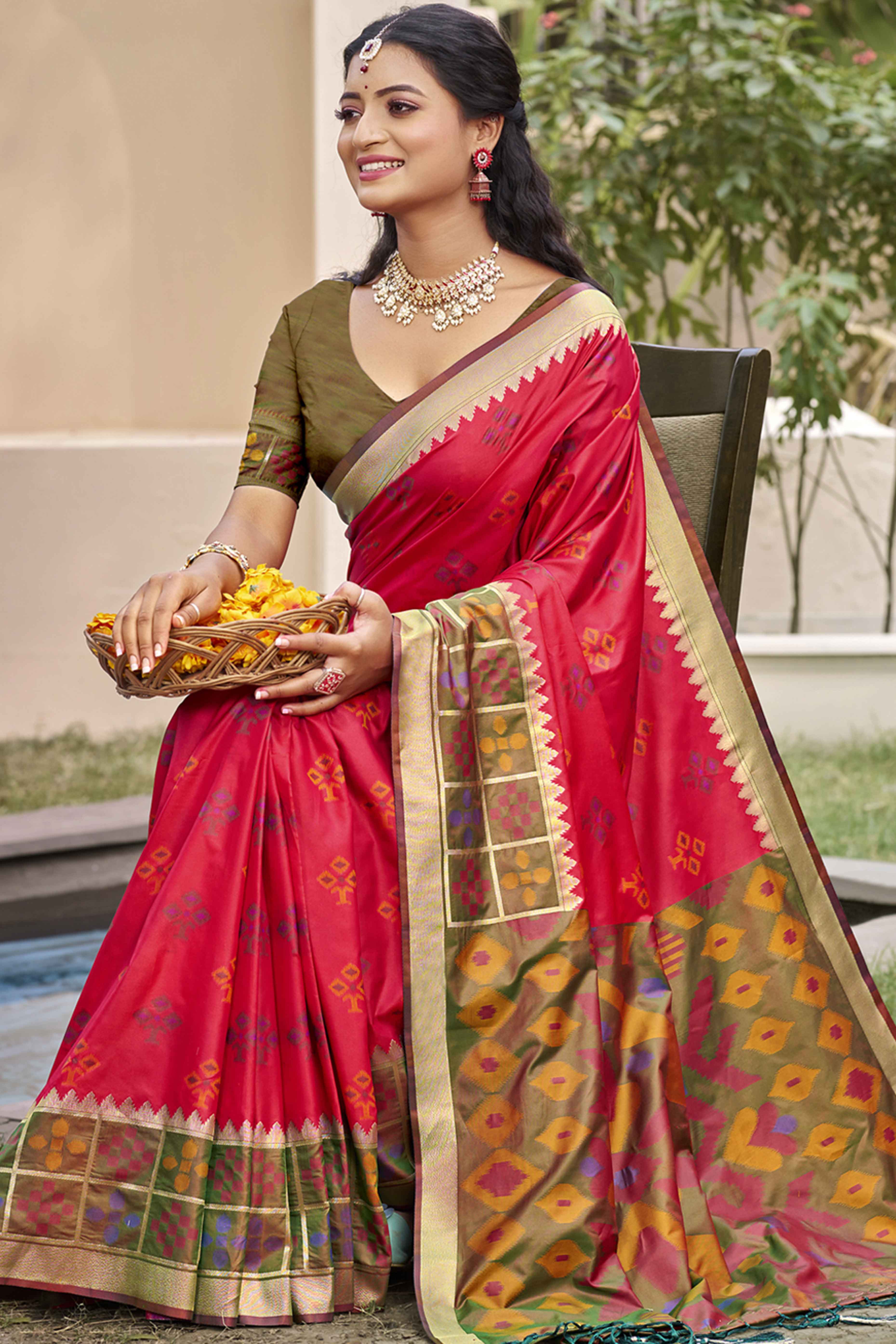 Pink Woven Cotton Silk Saree With Tassels