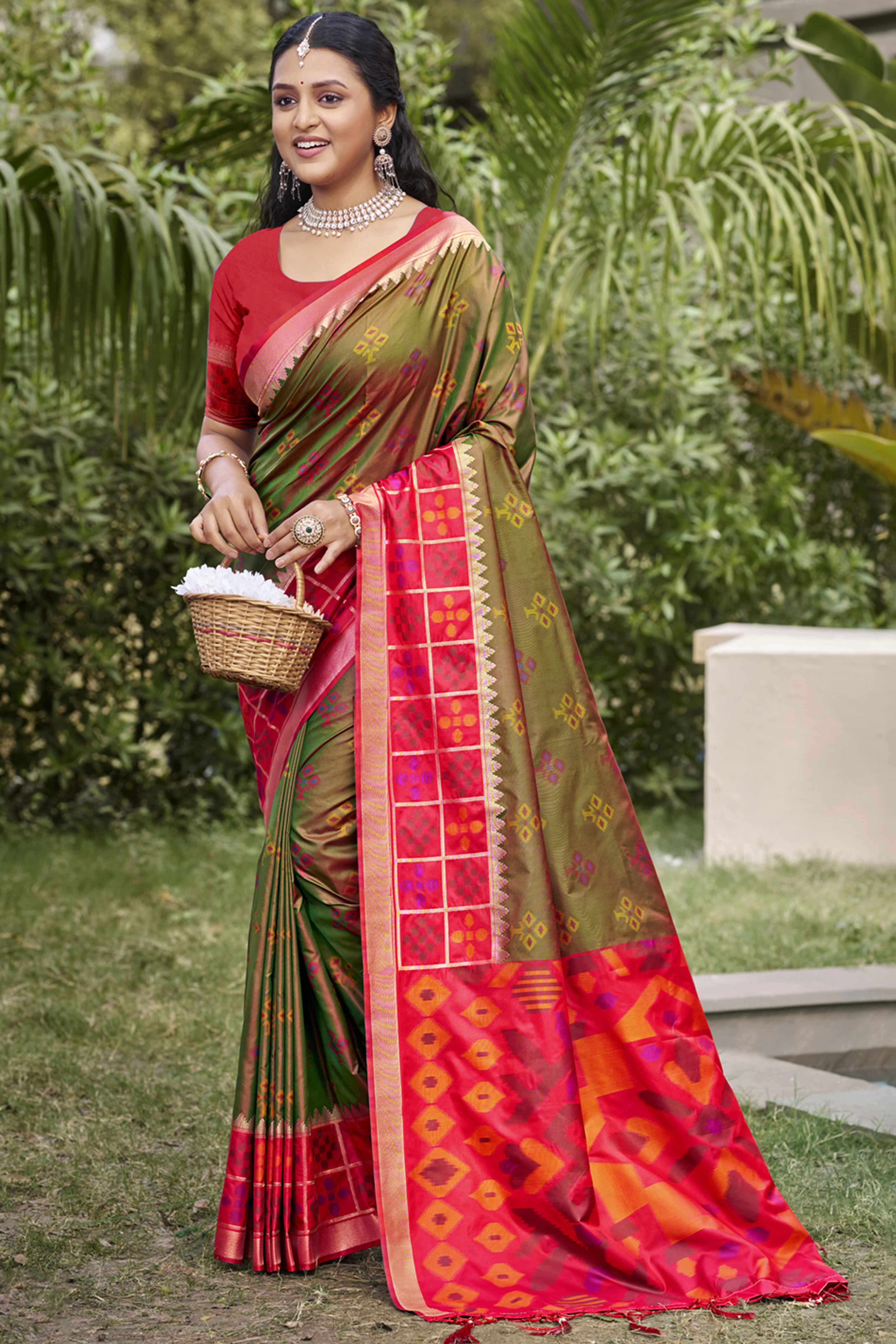 Green Woven Cotton Silk Saree With Tassels