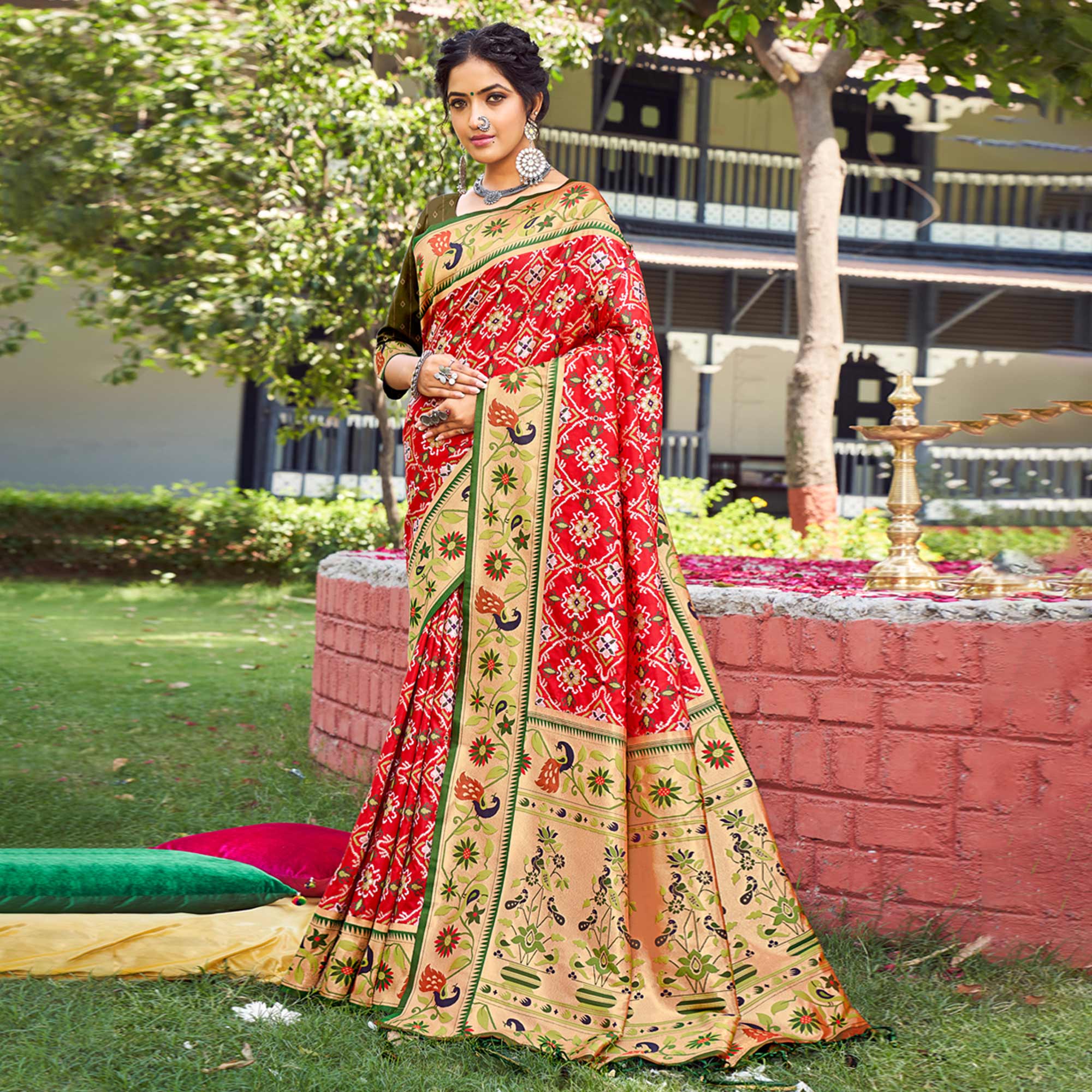 Red Woven Paithani Patola Banarasi Silk Saree