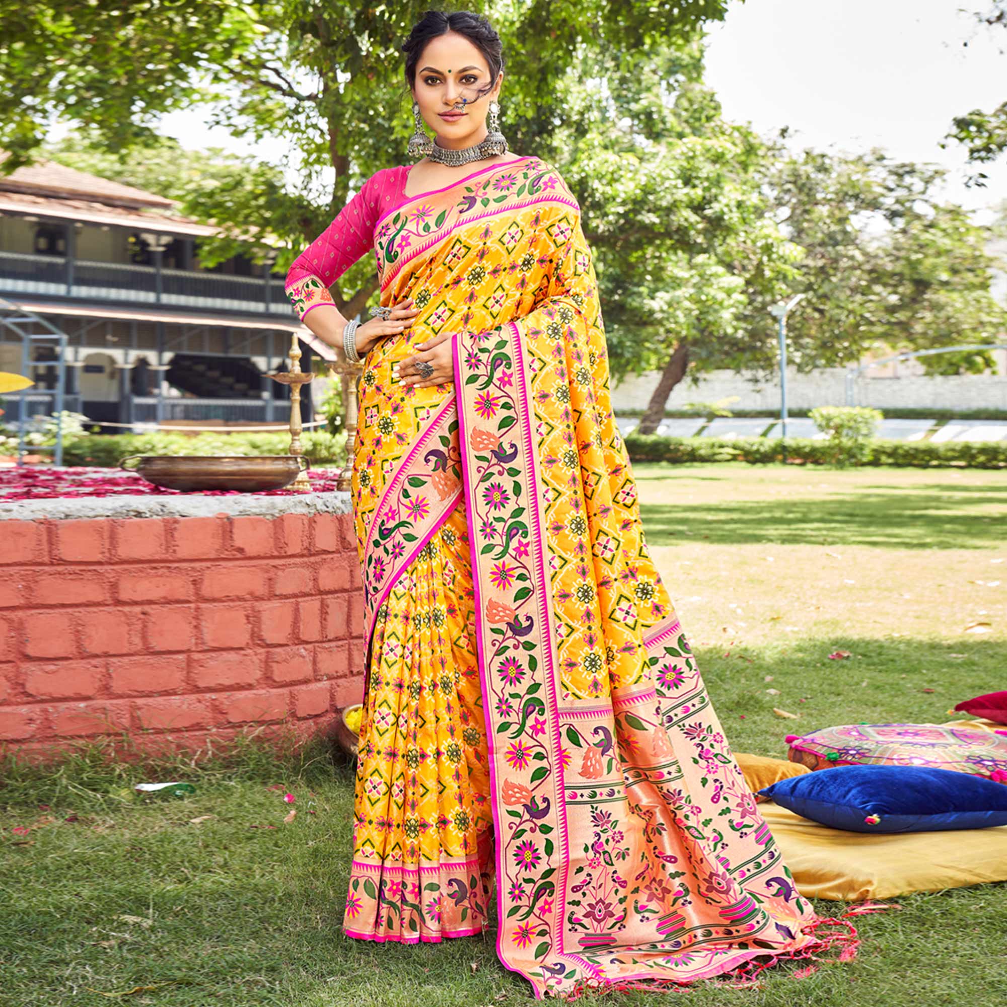Yellow Woven Paithani Patola Banarasi Silk Saree