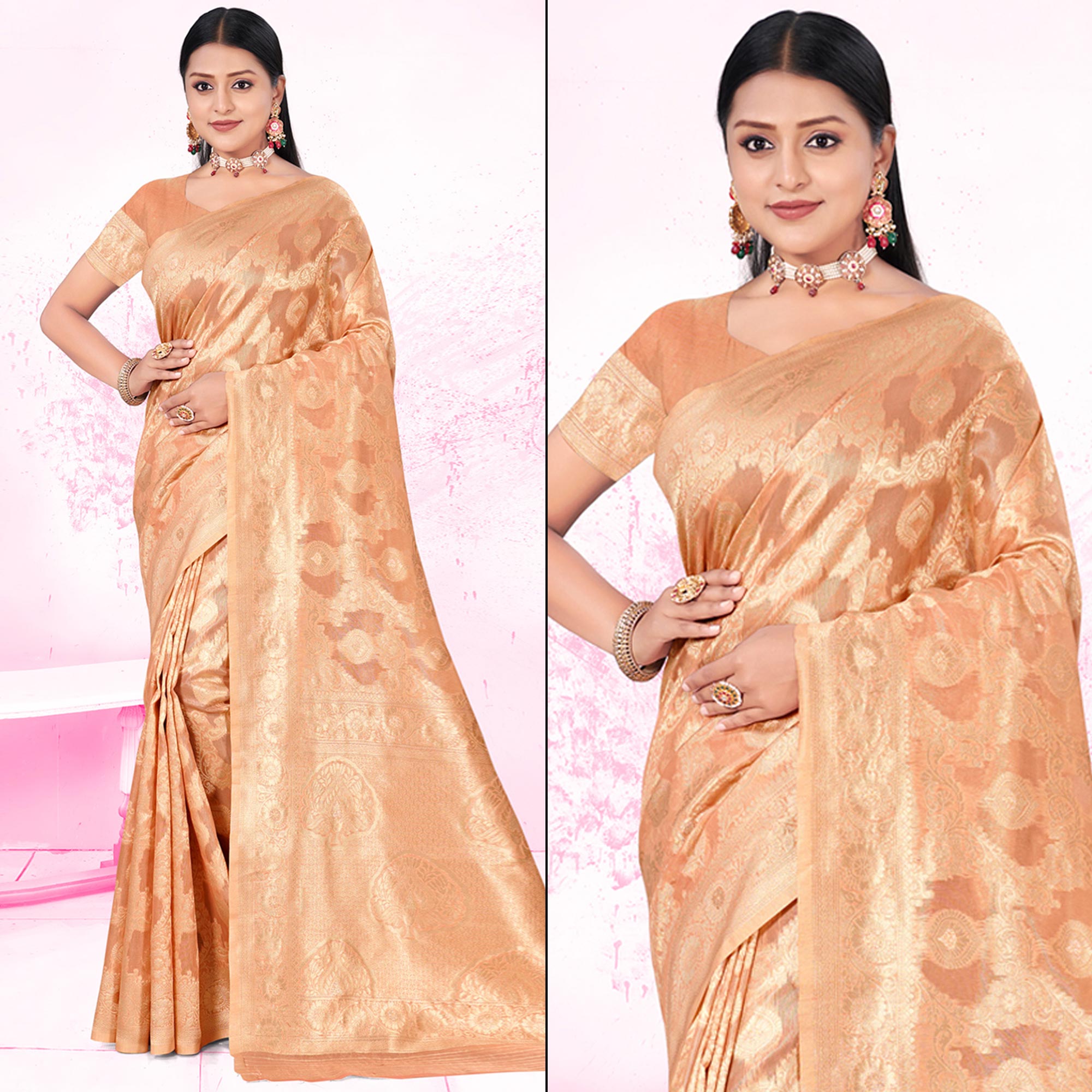 Peach - Chitrika Pure Handloom Dobby Cotton Saree main image 0