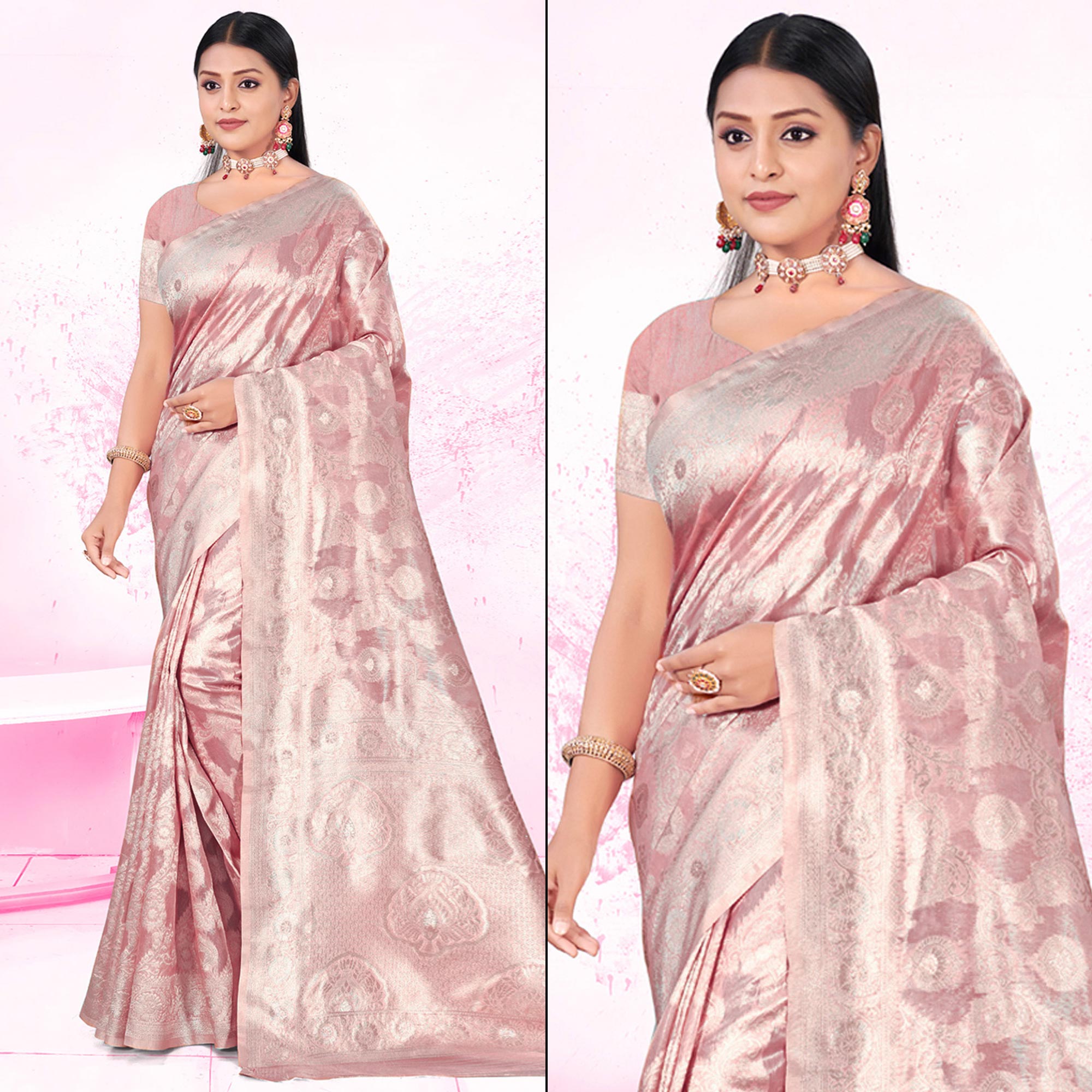 Peach Woven Cotton Blend Saree