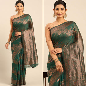 Rama Green Floral Woven Cotton Silk Saree