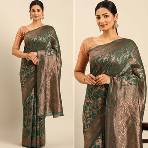Rama Green Floral Woven Cotton Silk Saree