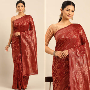 Maroon Floral Woven Cotton Silk Saree