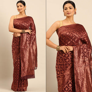 Maroon Floral Woven Cotton Silk Saree