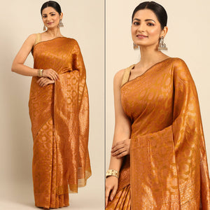 Mustard Floral Woven Cotton Silk Saree