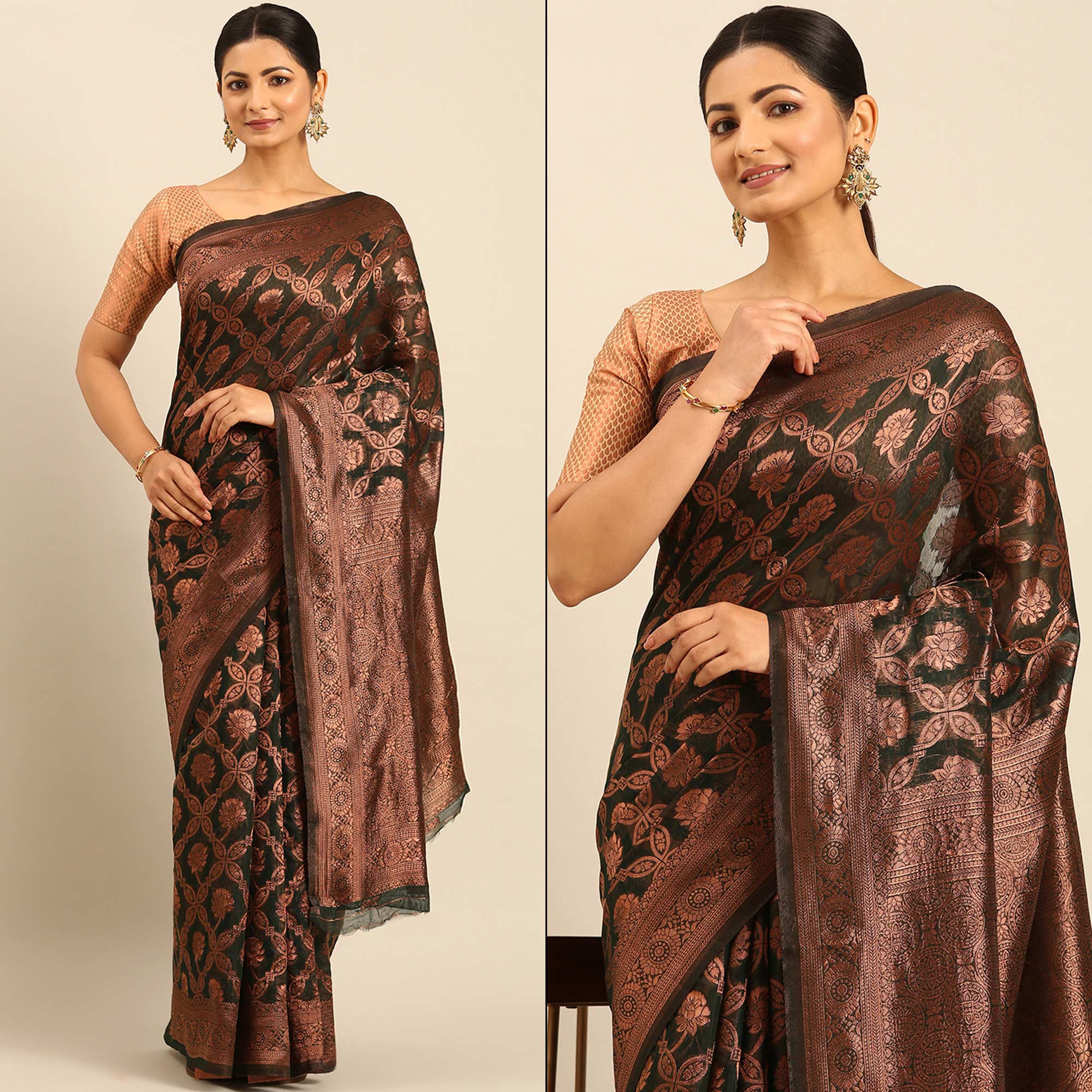 Green Floral Woven Cotton Silk Saree