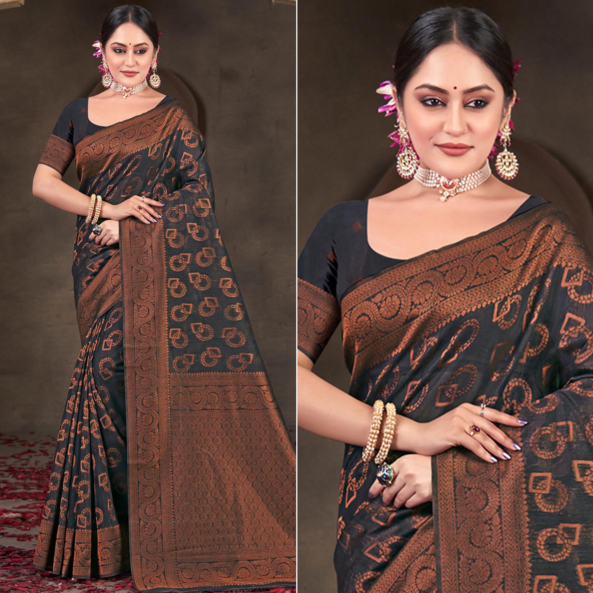 Black Woven Cotton Silk Saree
