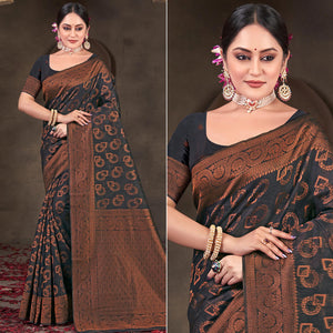 Black Woven Cotton Silk Saree