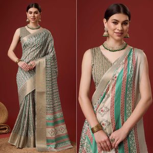 Beige Digital Printed Cotton Silk Saree With Border