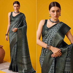 Black Digital Printed Cotton Silk Saree With Border