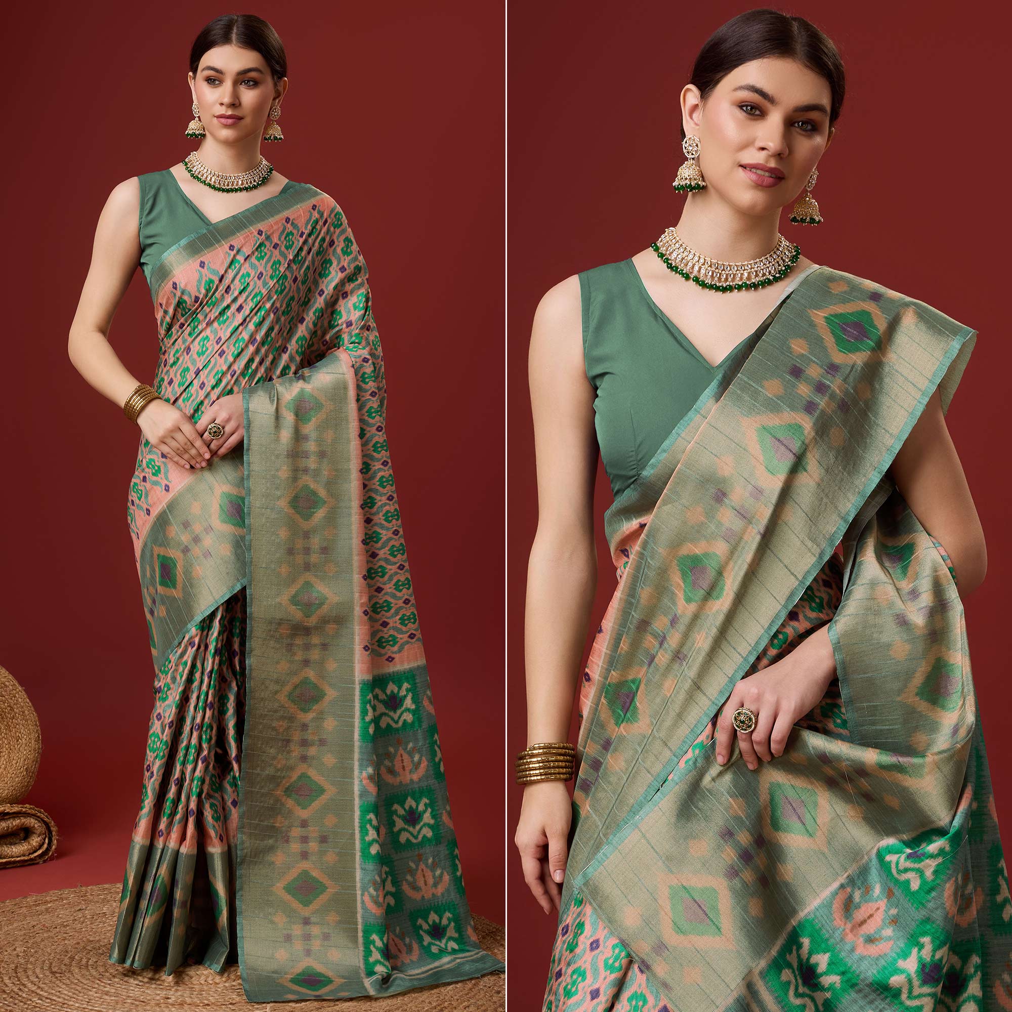 Peach Digital Printed Cotton Silk Saree With Border