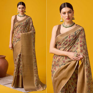 Beige Digital Printed Cotton Silk Saree With Border