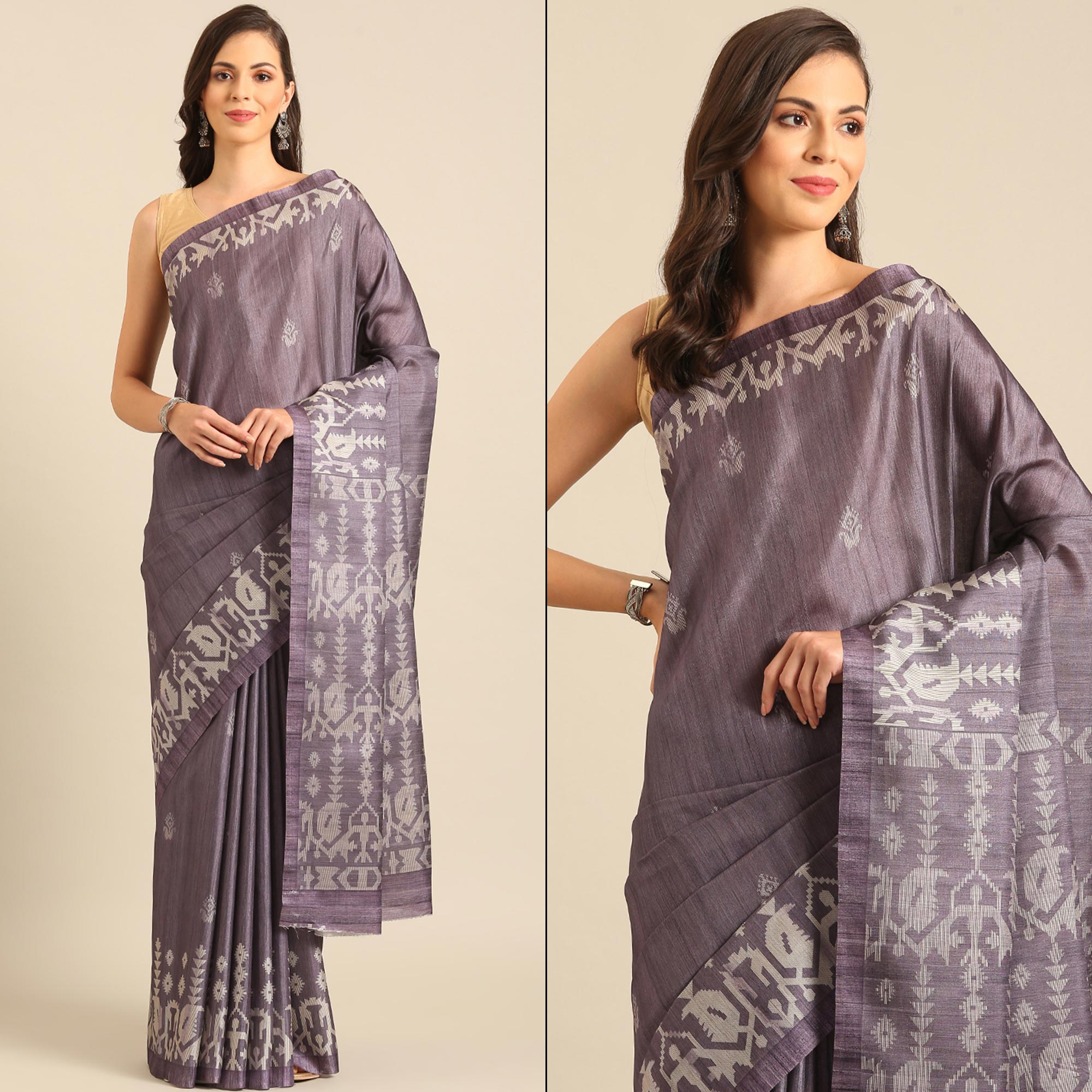 Purple Digital Print Cotton Blend Saree