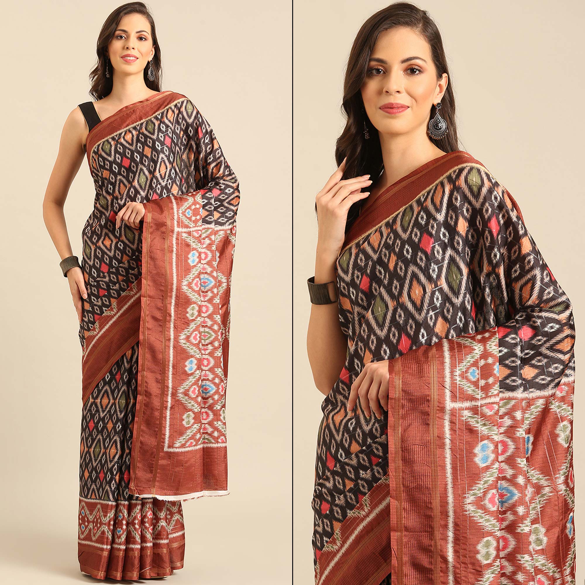 Black Digital Patola Printed Cotton Blend Saree