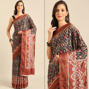 Black Digital Patola Printed Cotton Blend Saree