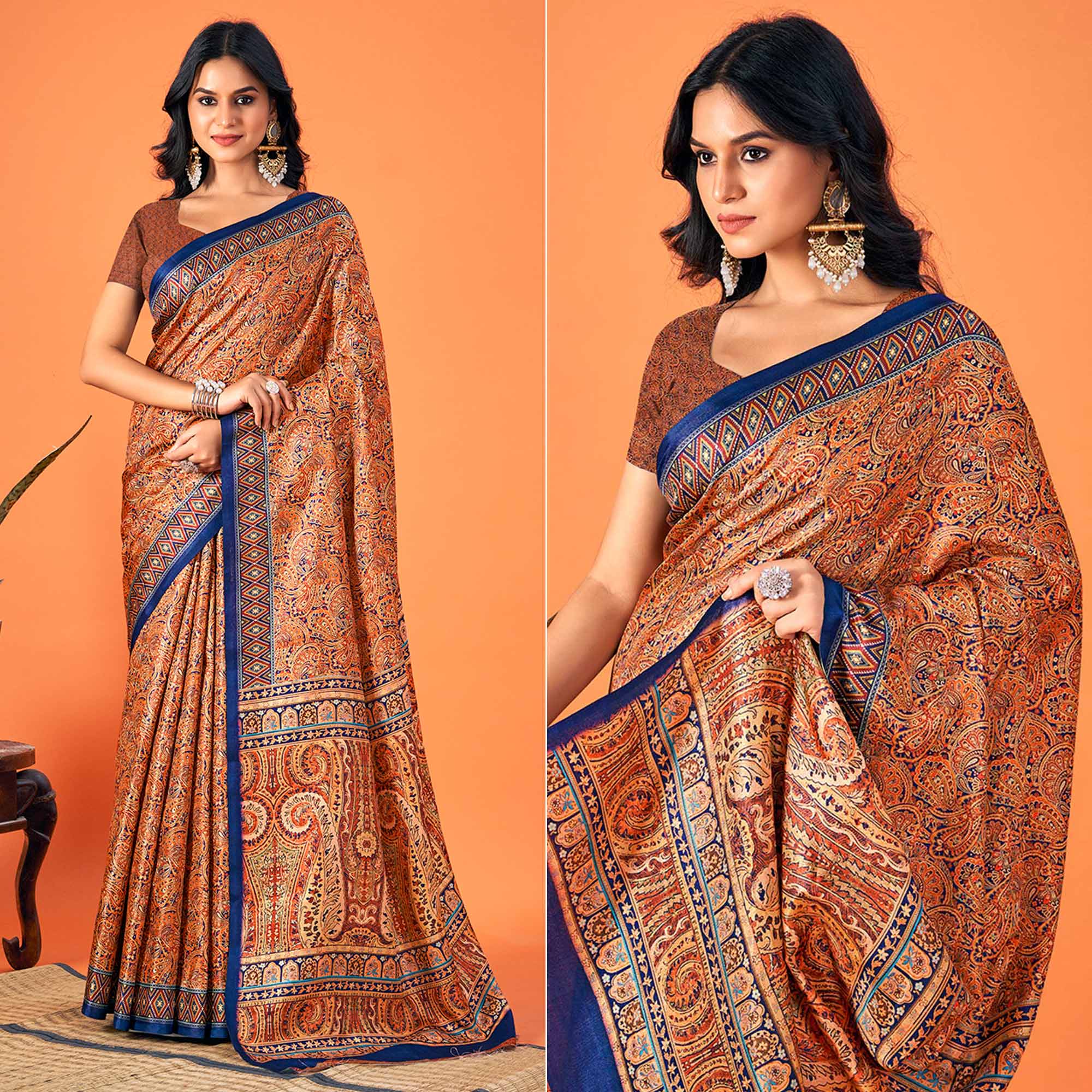 Multicolor Printed Pashmina Saree