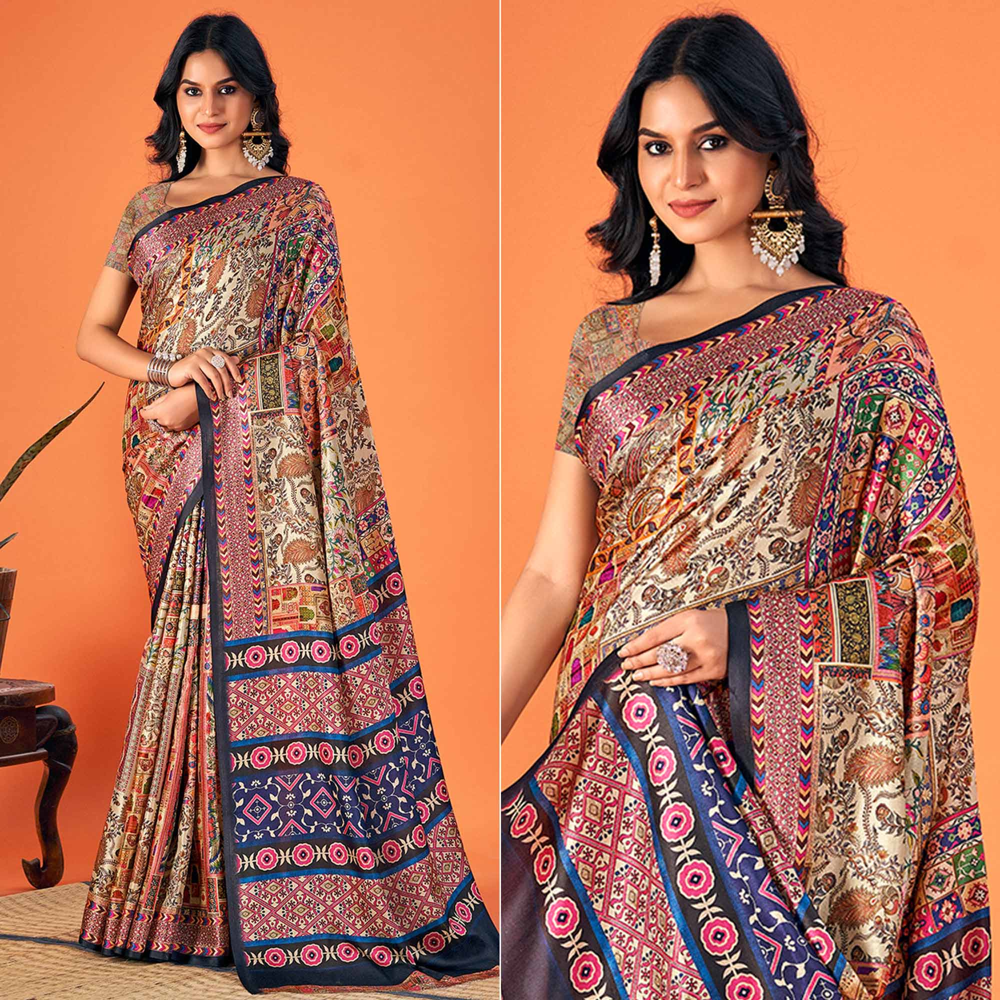 Multicolor Printed Pashmina Saree