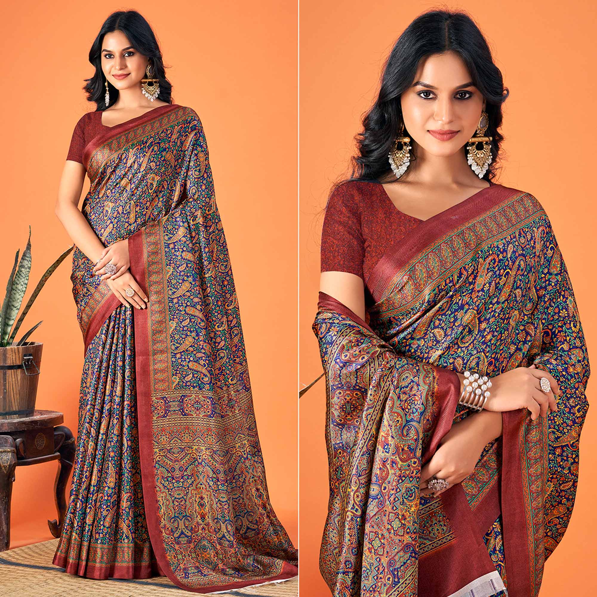 Multicolor Printed Pashmina Saree