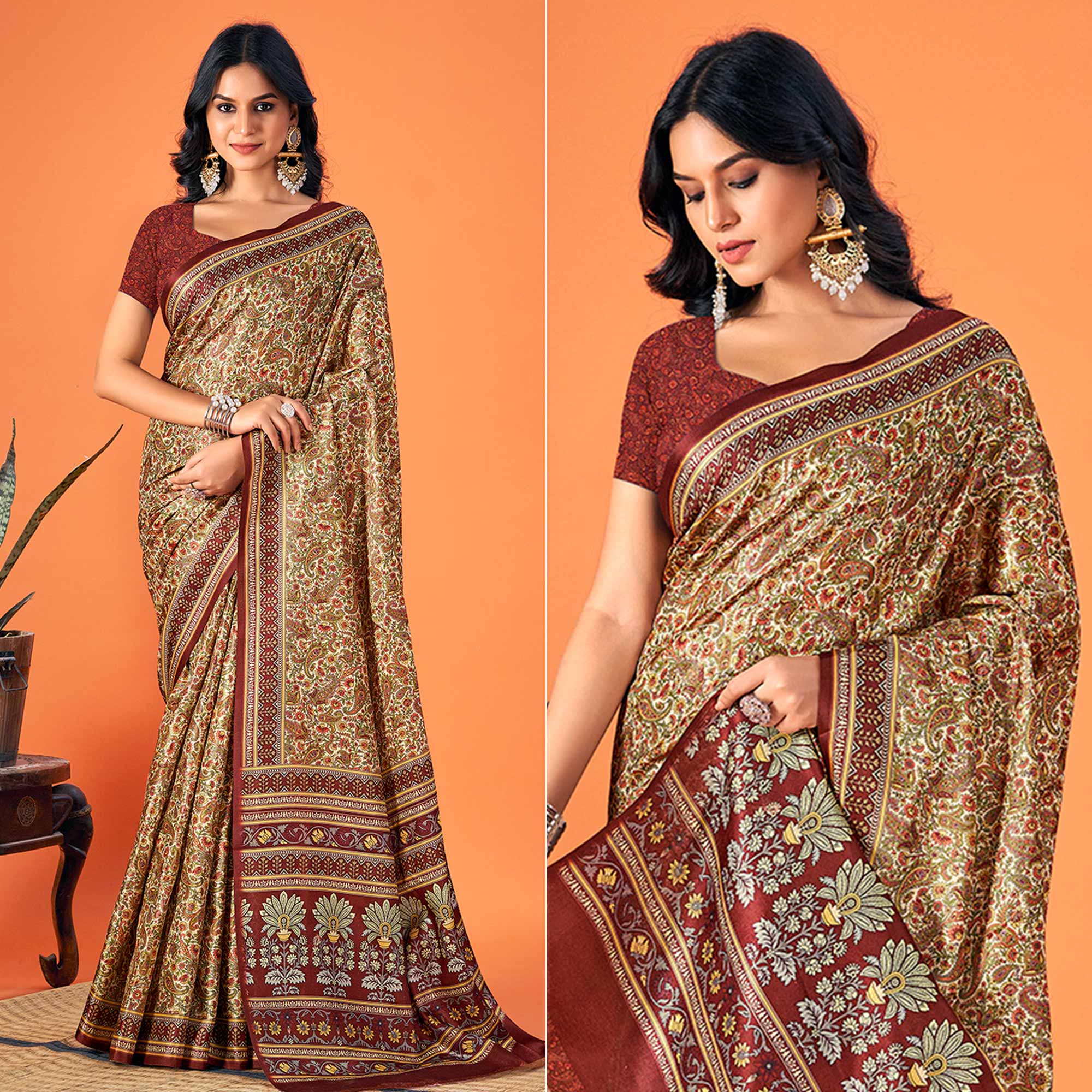 Multicolor Printed Pashmina Saree