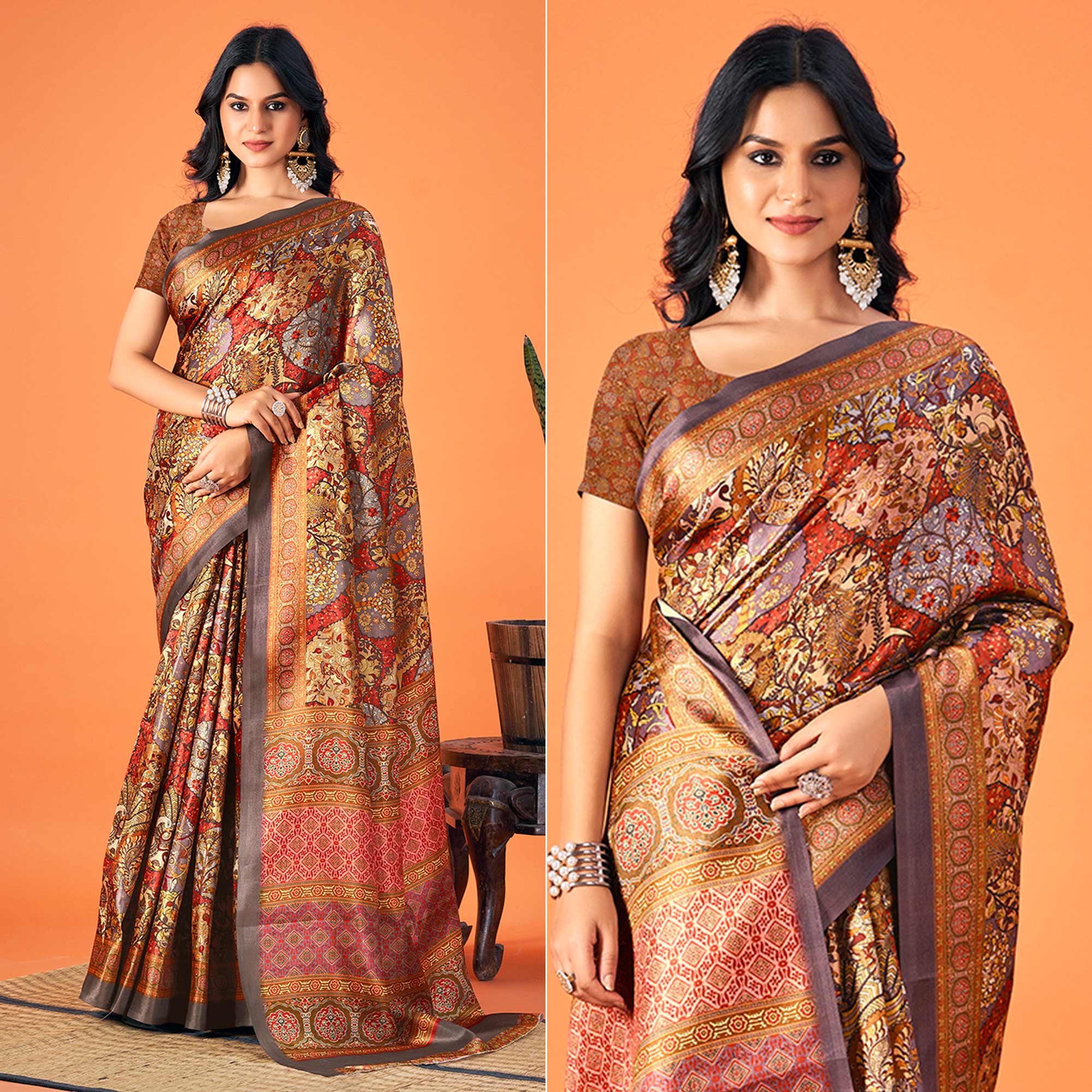 Multicolor Printed Pashmina Saree