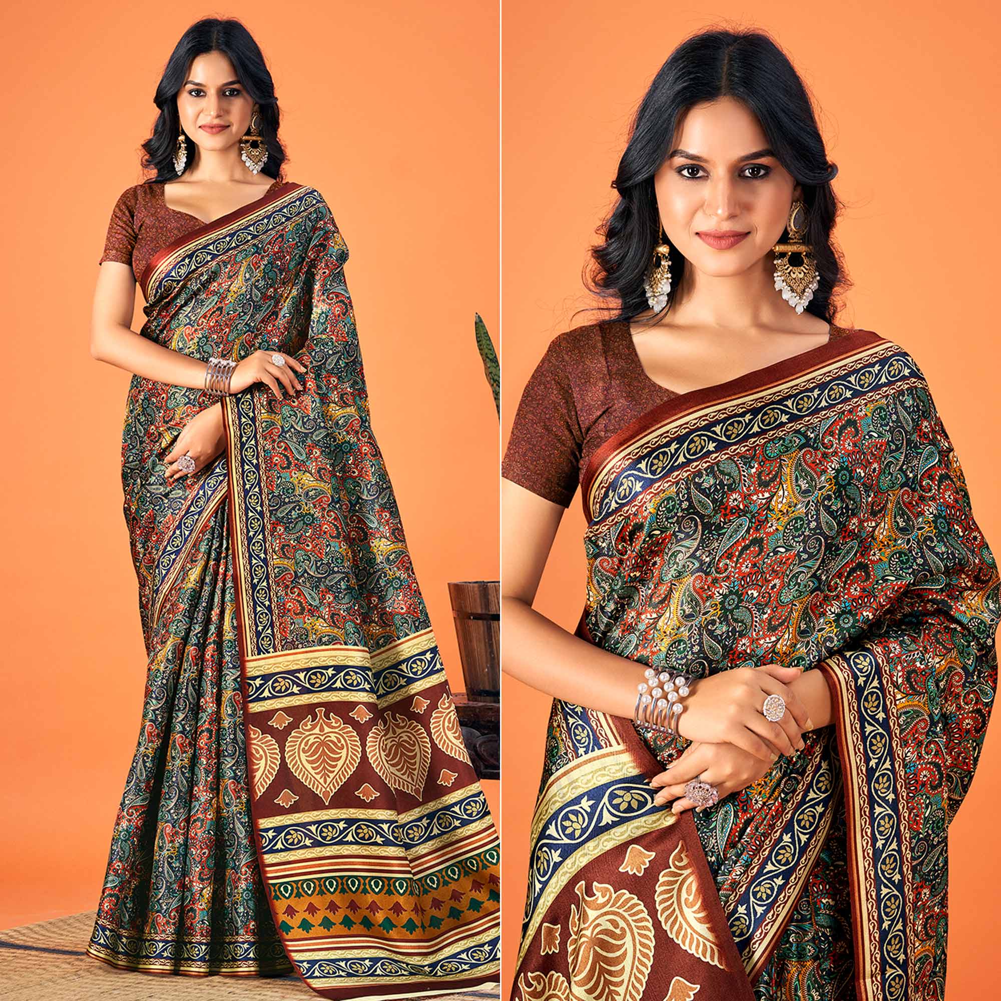 Multicolor Printed Pashmina Saree