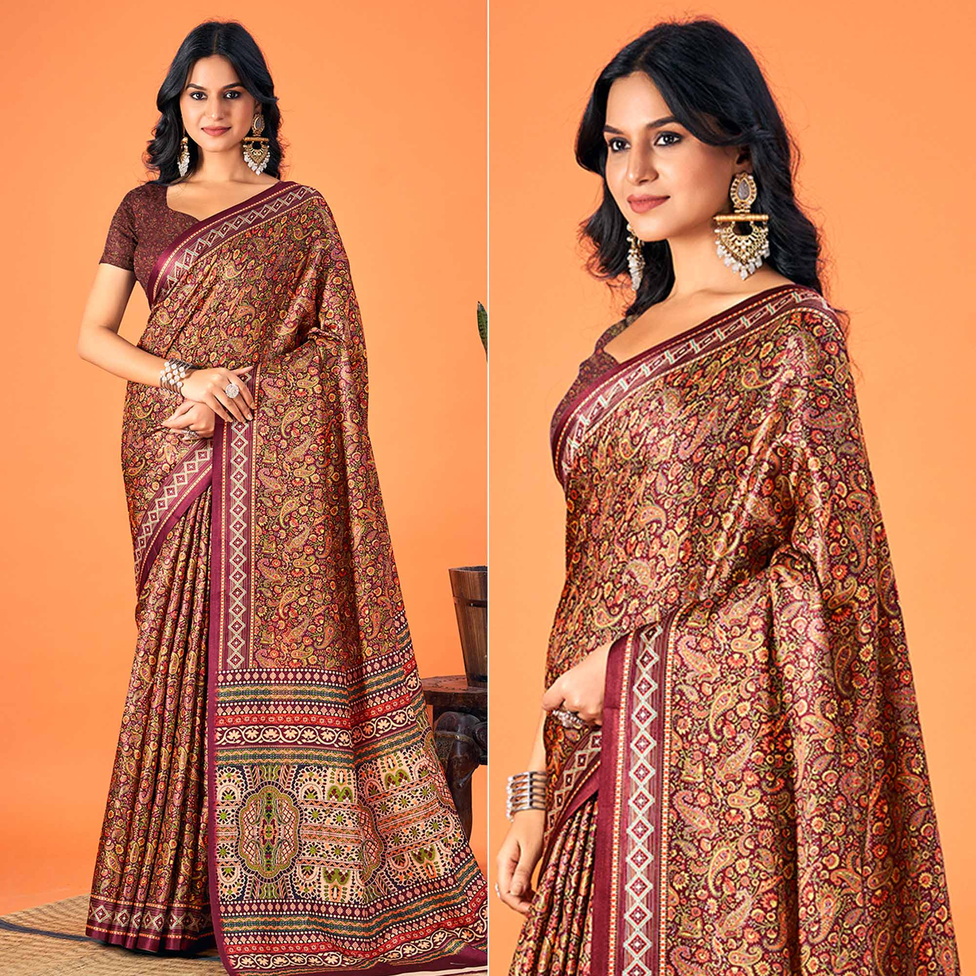 Multicolor Printed Pashmina Saree