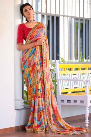 Festive Multicolor Georgette Saree with Dazzling Sequin Work Border