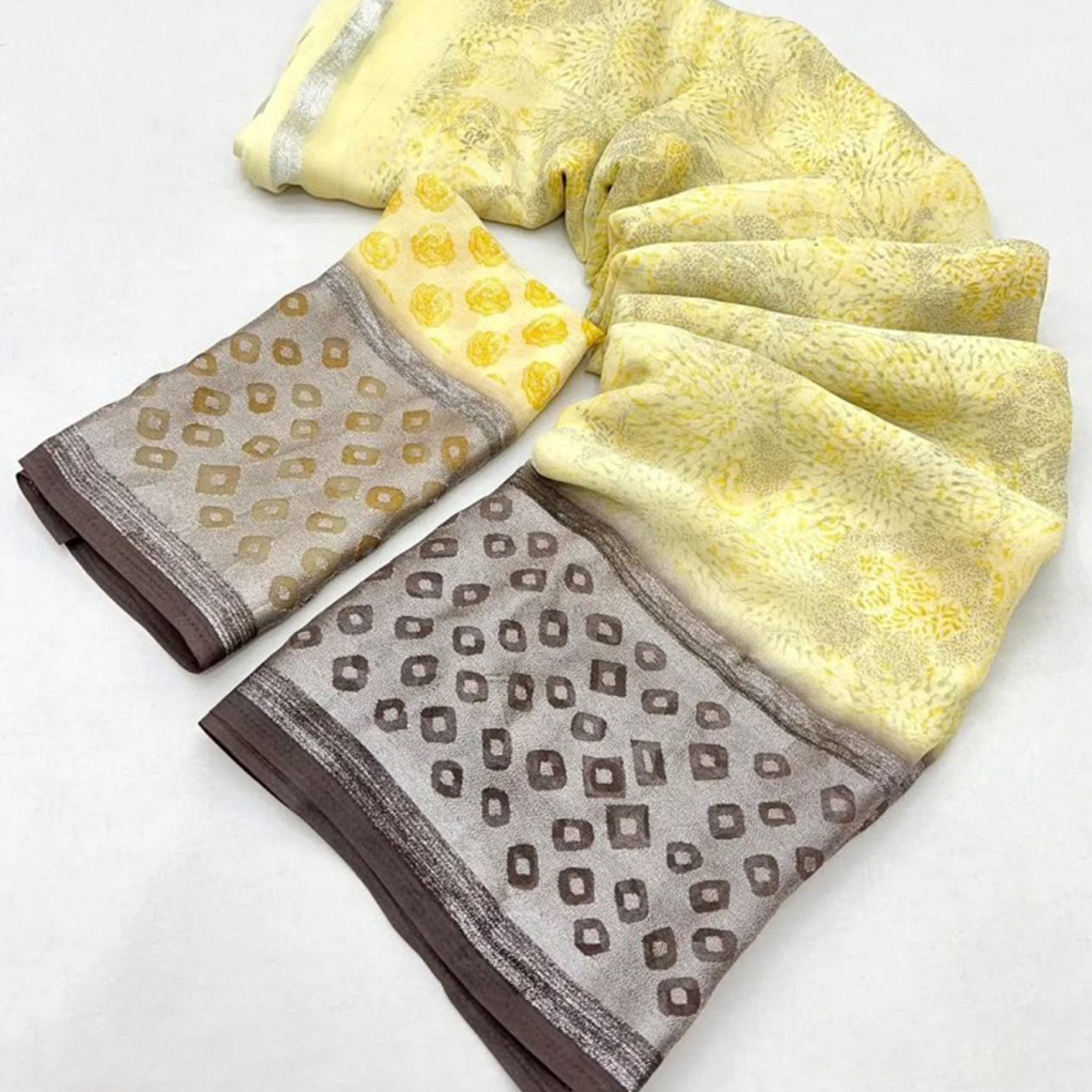 Yellow Floral Printed Chiffon Saree