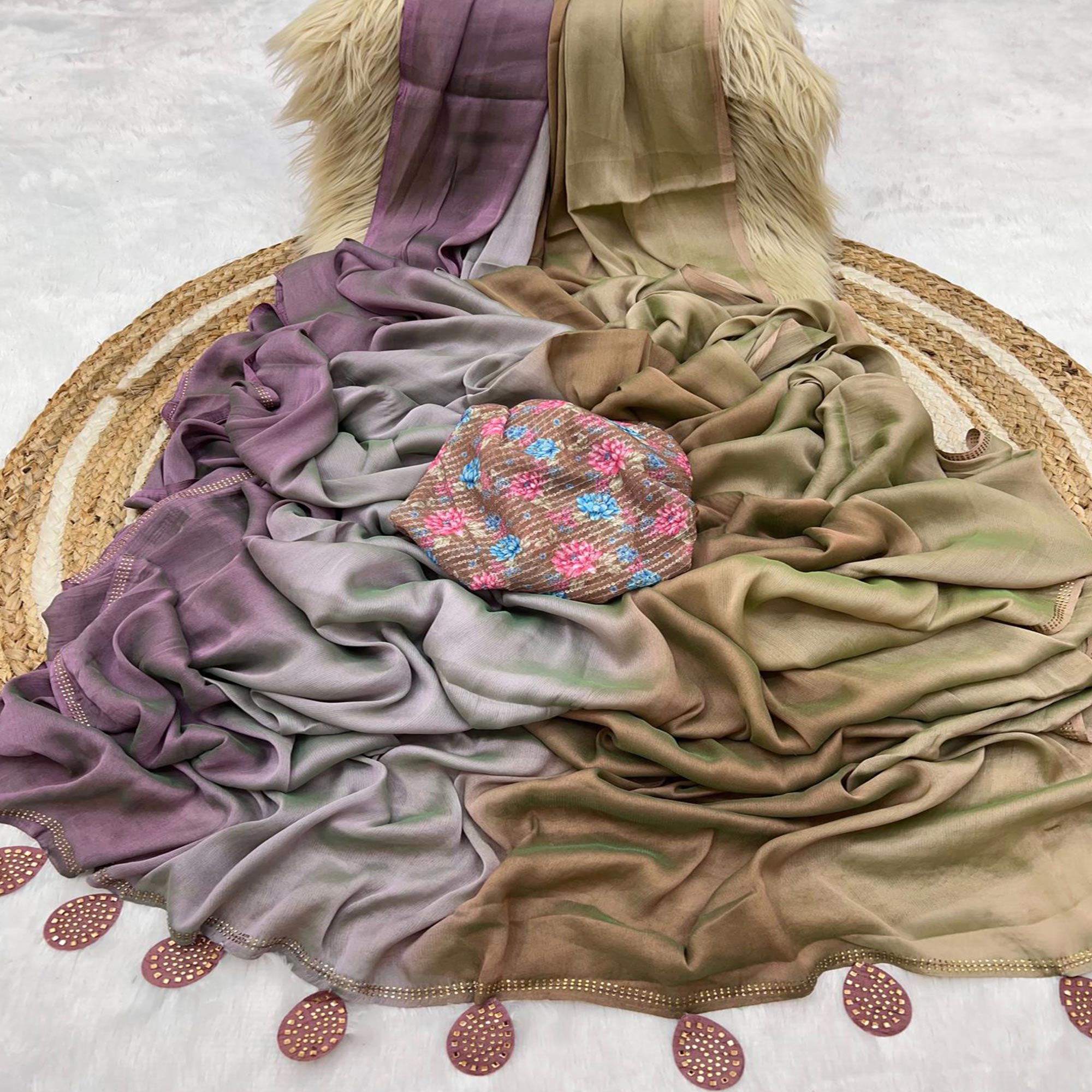 Multicolor Ombre Printed Chiffon Saree