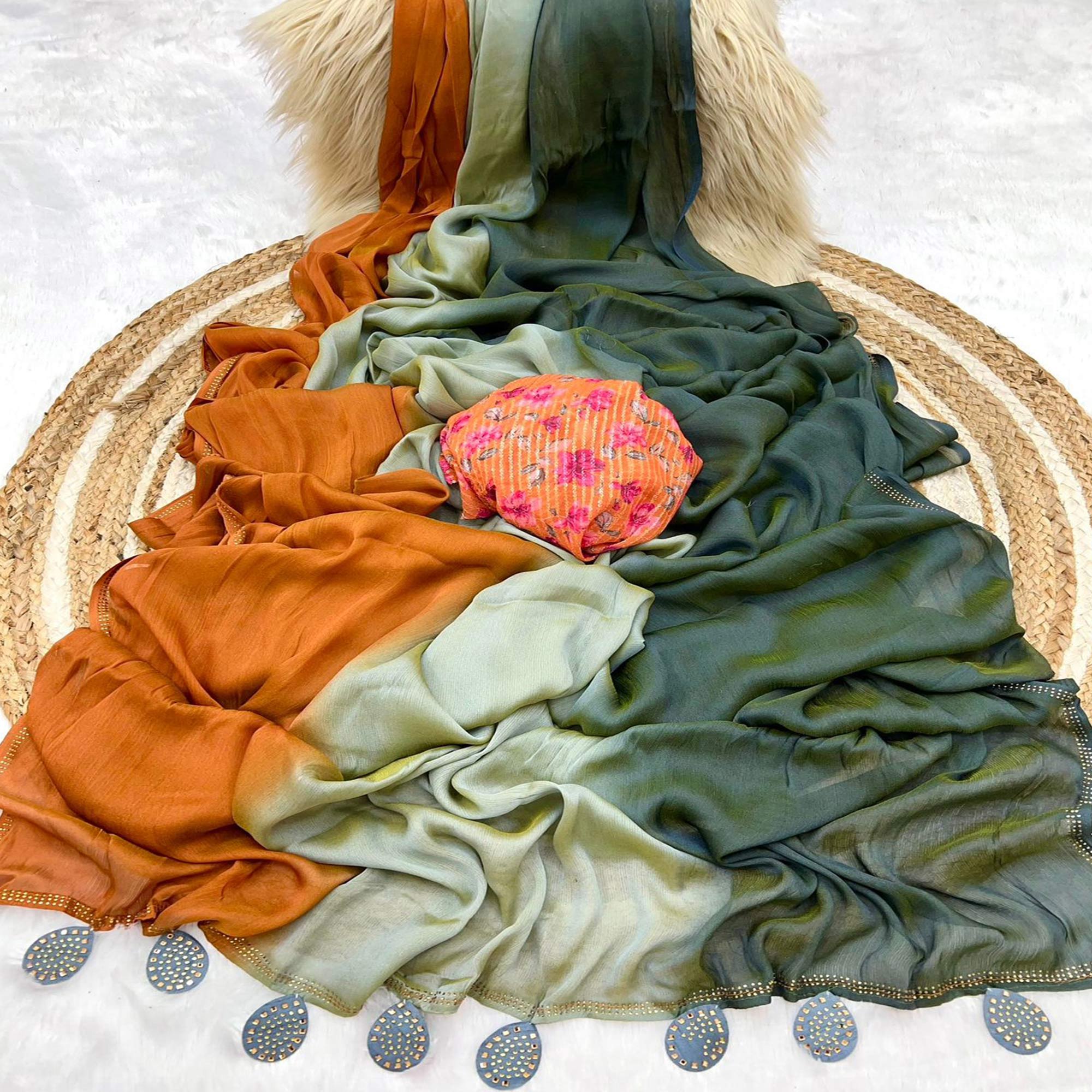 Multicolor Ombre Printed Chiffon Saree