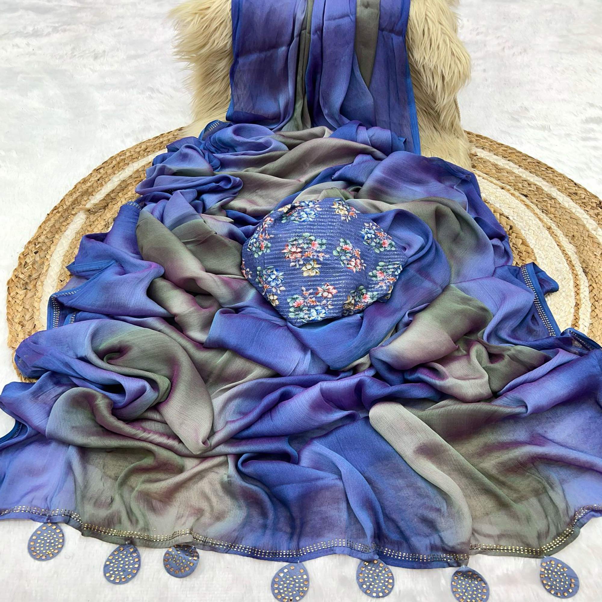 Multicolor Ombre Printed Chiffon Saree