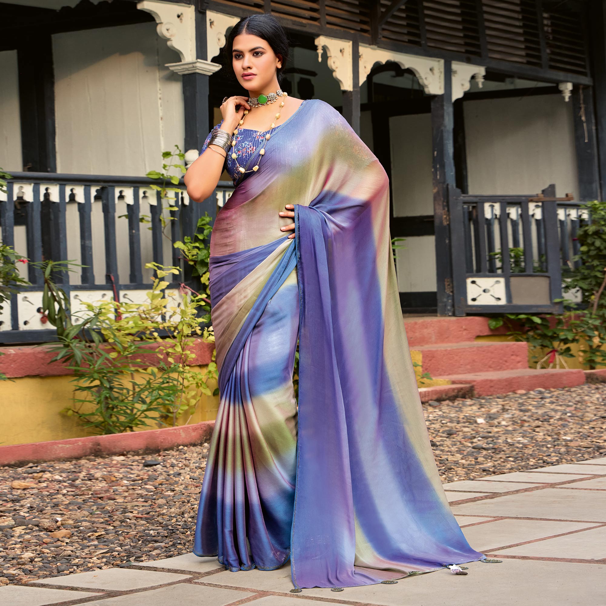 Violet Ombre Print Chiffon Sarees