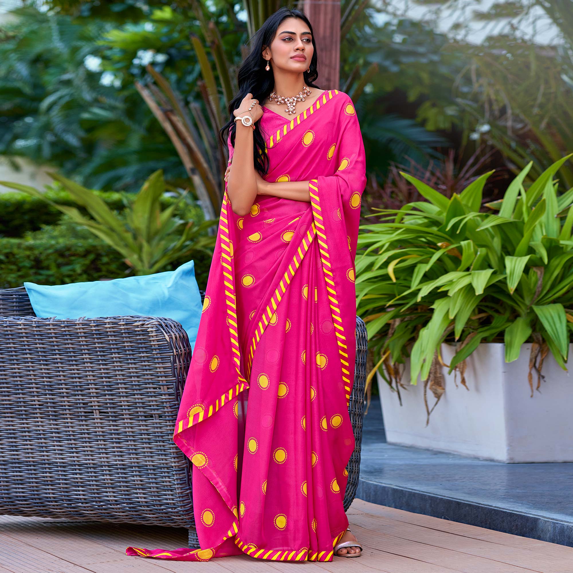 Pink Printed Georgette Saree