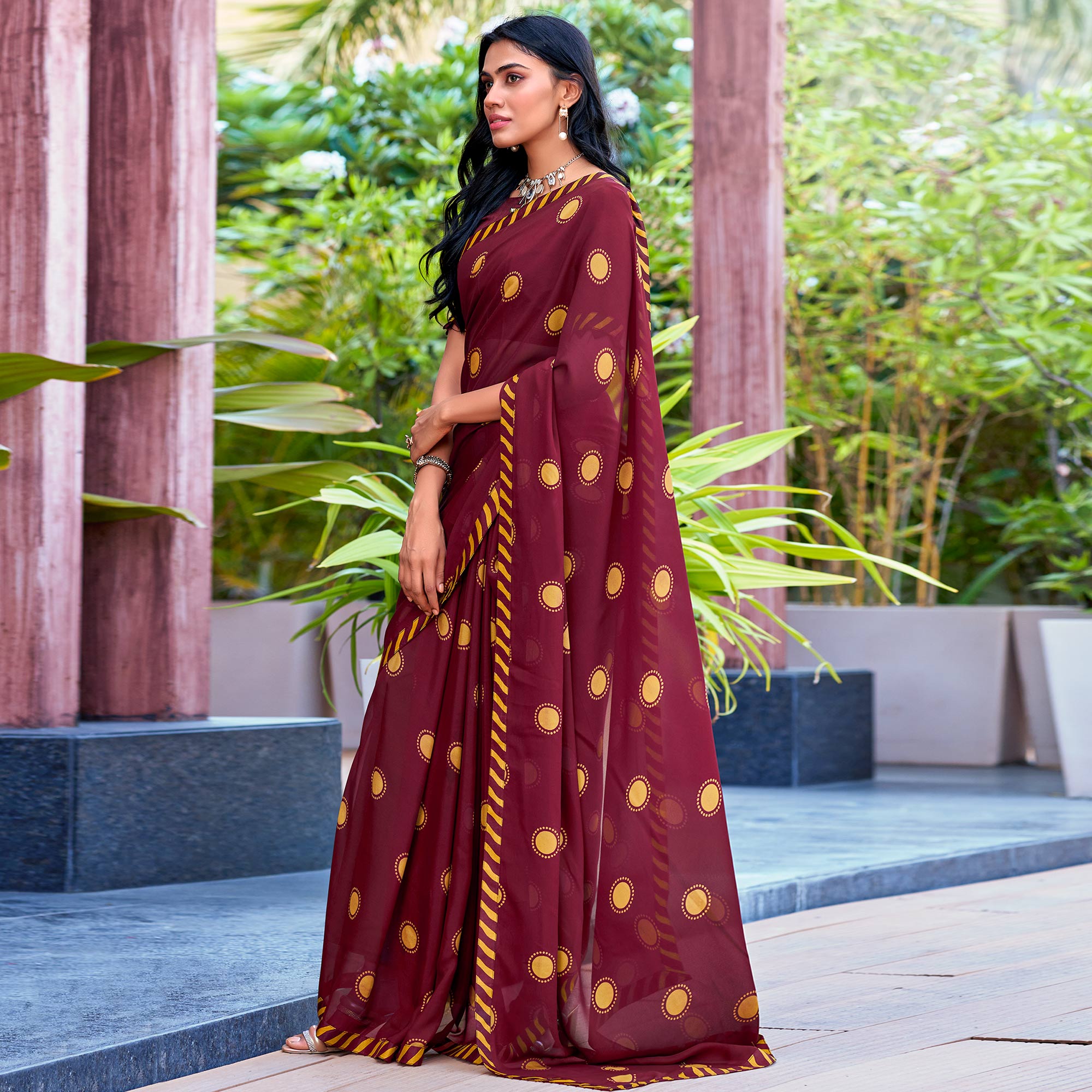 Maroon Printed Georgette Saree