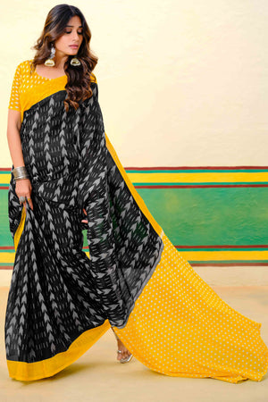 Black Ikkat Printed Mulmul Cotton Saree