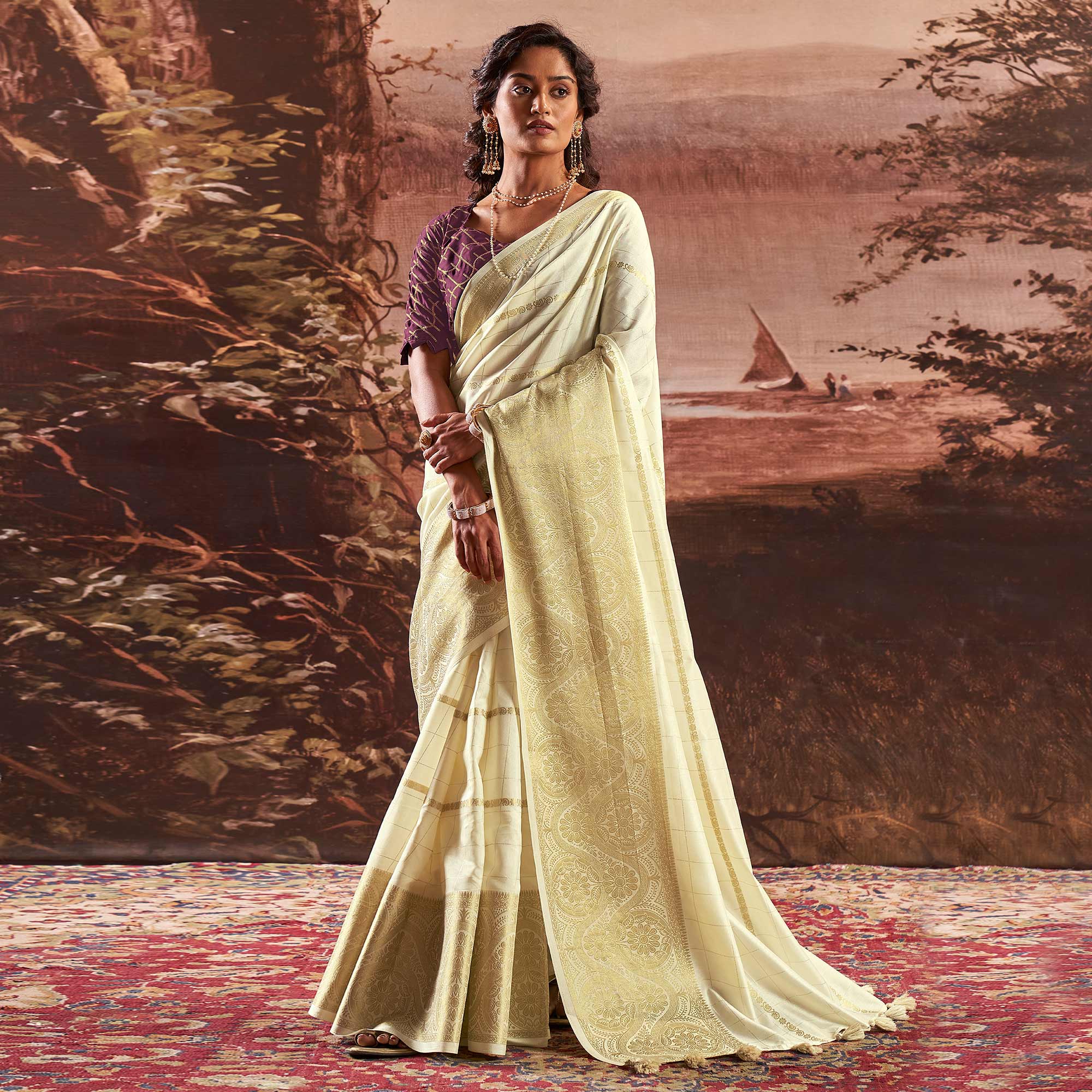 Cream Woven Cotton Silk Saree