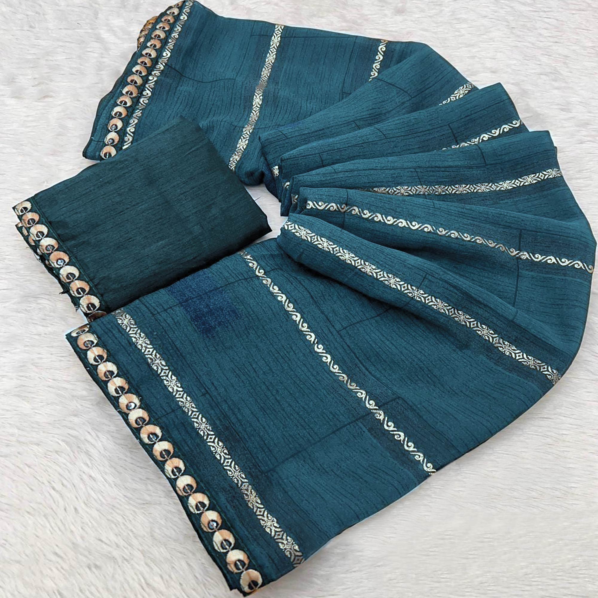 Teal Soft Crush Georgette Printed Saree