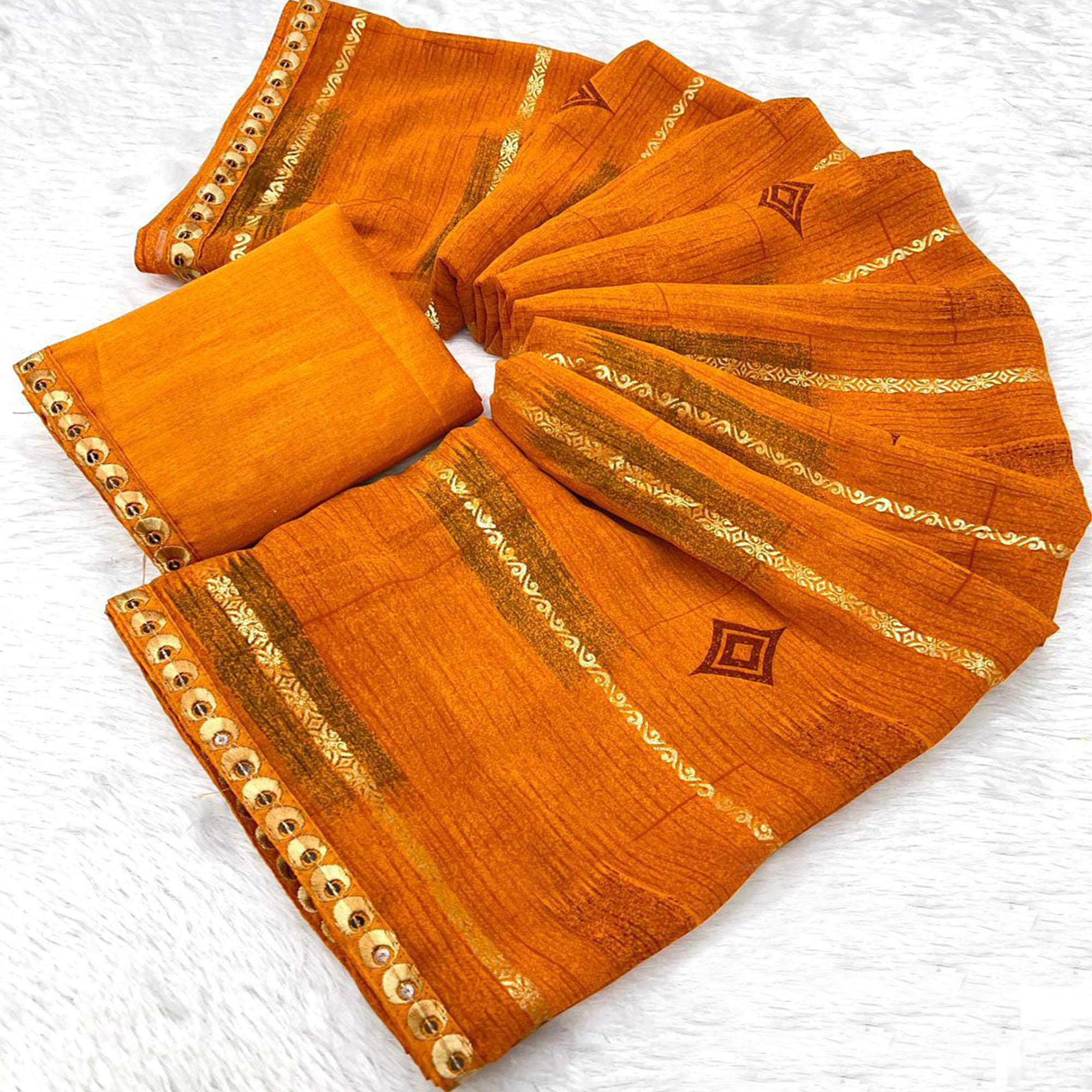 Mustard Yellow Soft Crush Georgette Printed Saree