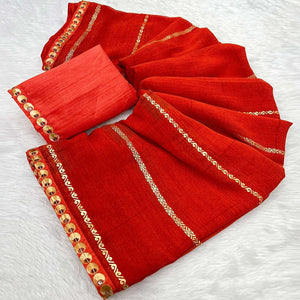 Red Soft Crush Georgette Printed Saree