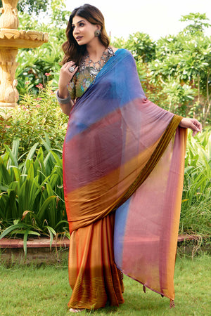 Ombre Multicolor Solid Chiffon Saree with Elegant Zari Border