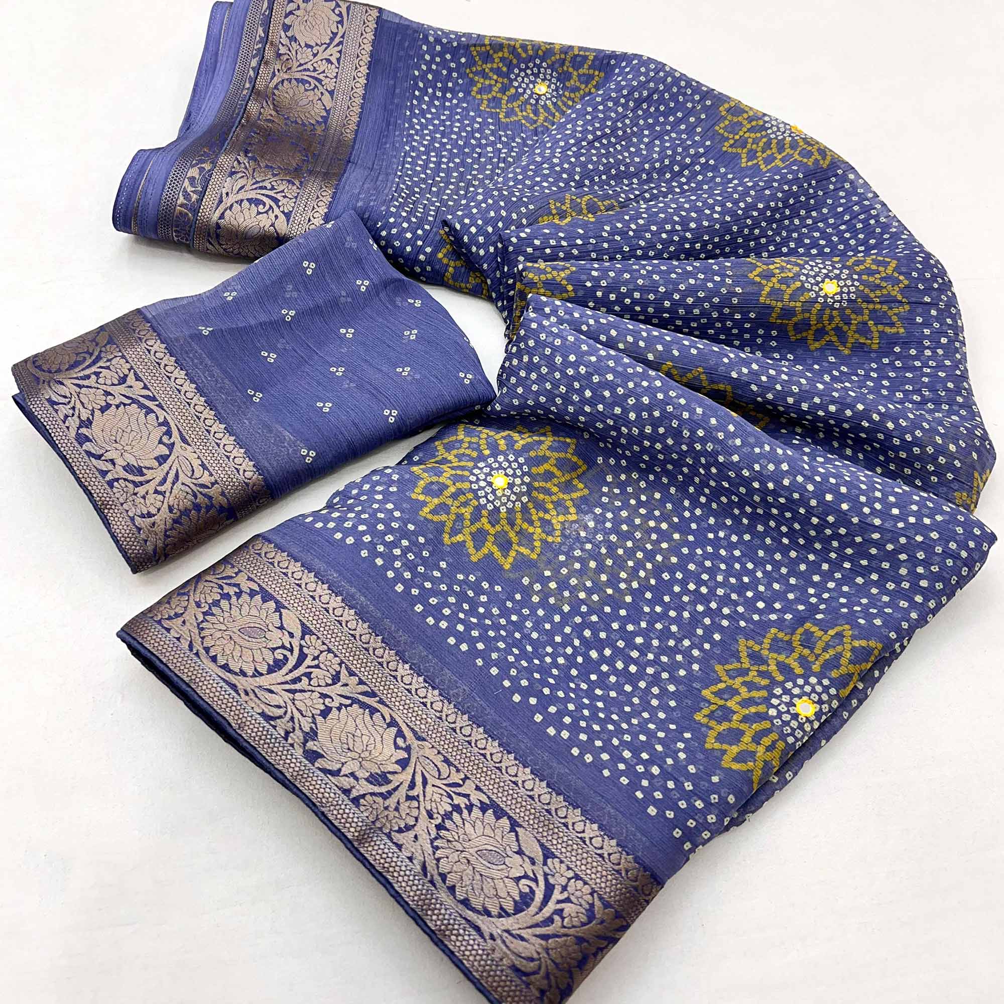 Blue Bandhani Printed Chiffon Saree