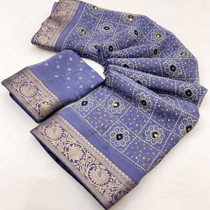 Blue Bandhani Printed Chiffon Saree