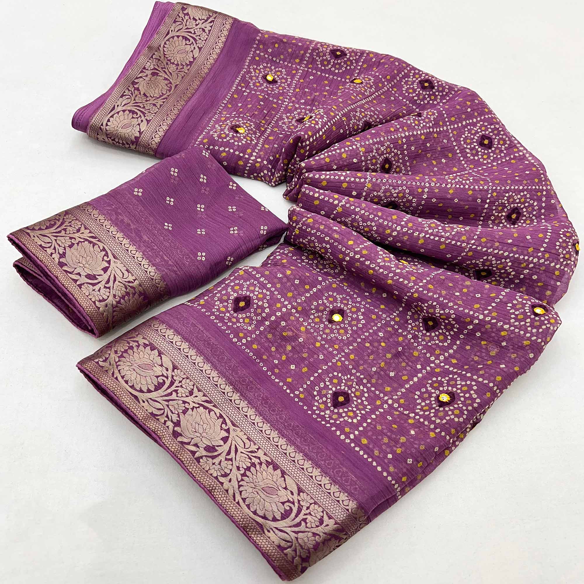 Purple Bandhani Printed Chiffon Saree