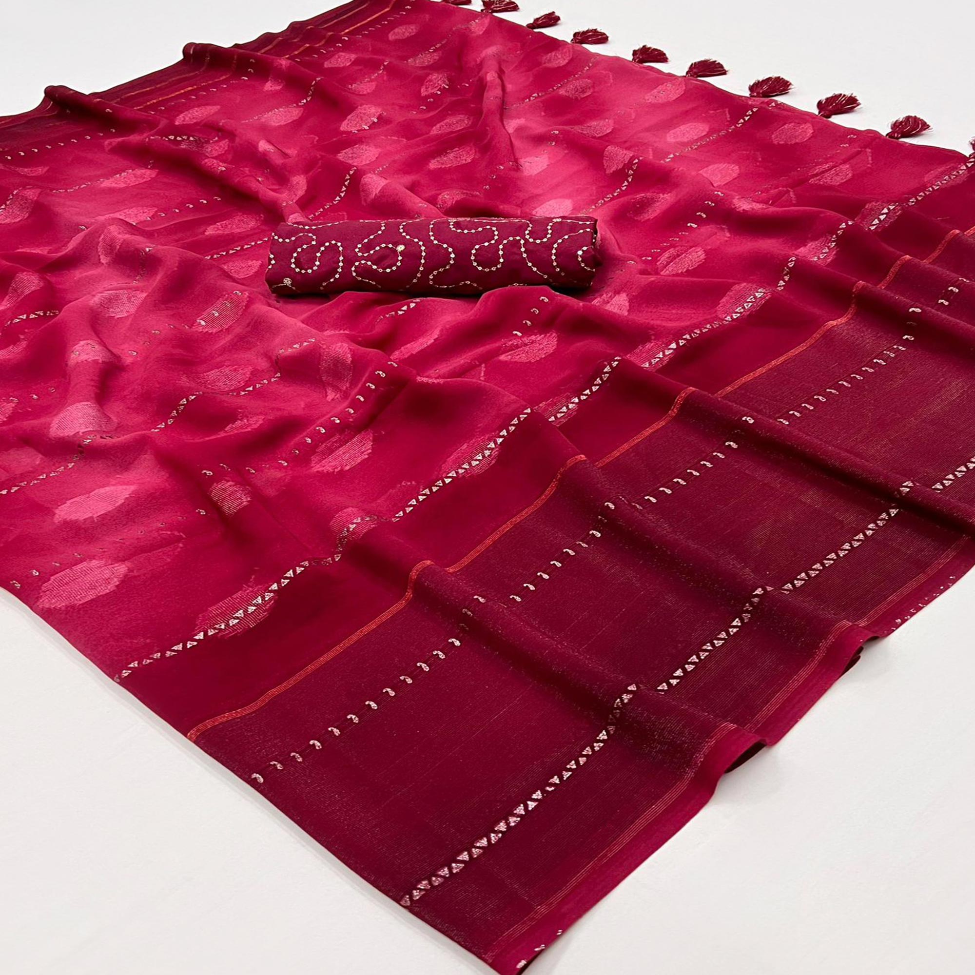 Rani Pink Woven Georgette Saree